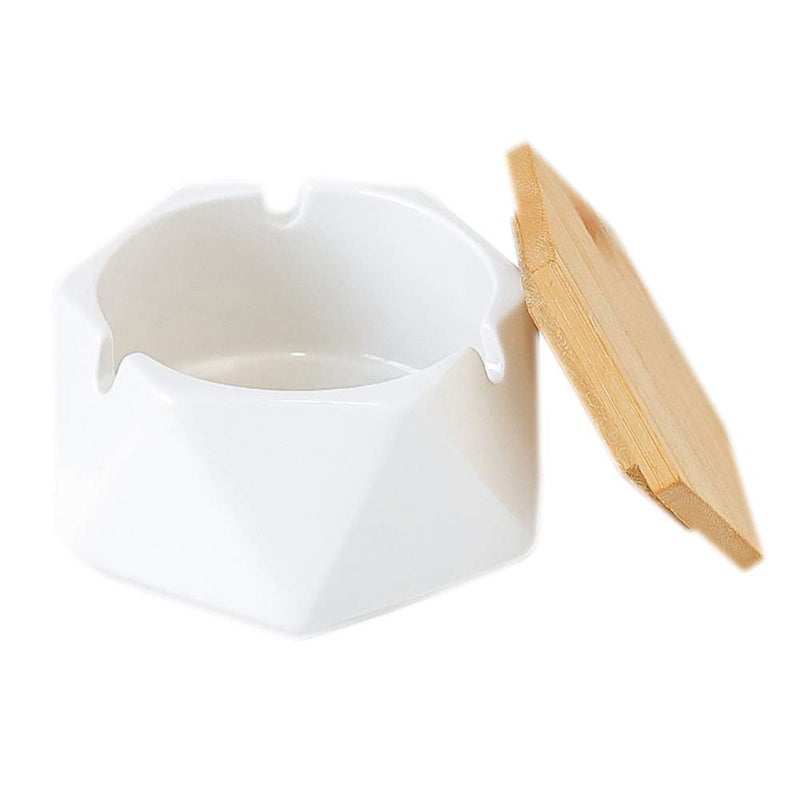 JHNIF Simple Geometric Ceramic Ashtray with Bamboo Lid.